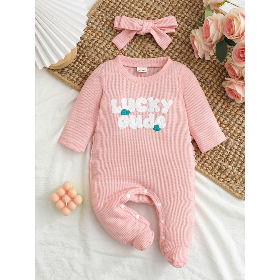 Children’s Letter Waffle Knit One-Piece Blush Pink / 0-3M Apparel and Accessories