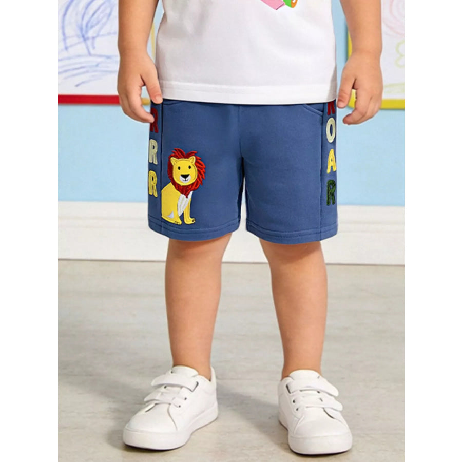 Children’s Lion Embroidered Casual Shorts Dusty Blue / 2Y Apparel and Accessories
