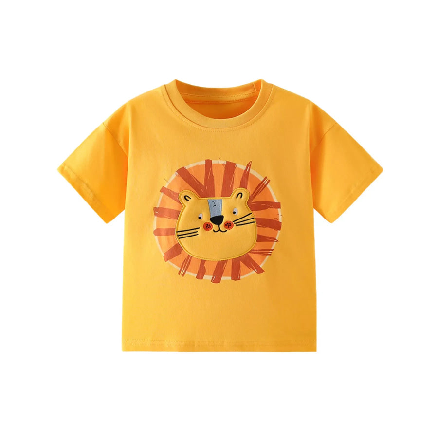 Children’s Lion Embroidered Round Neck T-Shirt Apparel and Accessories