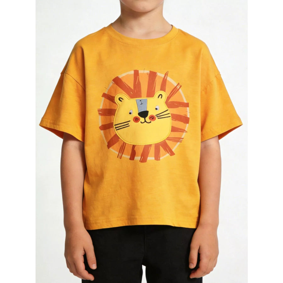 Children’s Lion Embroidered Round Neck T-Shirt Gold / 4Y Apparel and Accessories