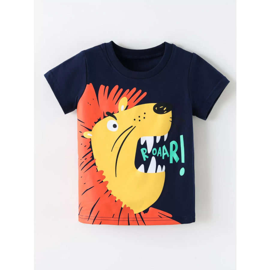 Children’s Lion Graphic Round Neck T-Shirt Apparel and Accessories