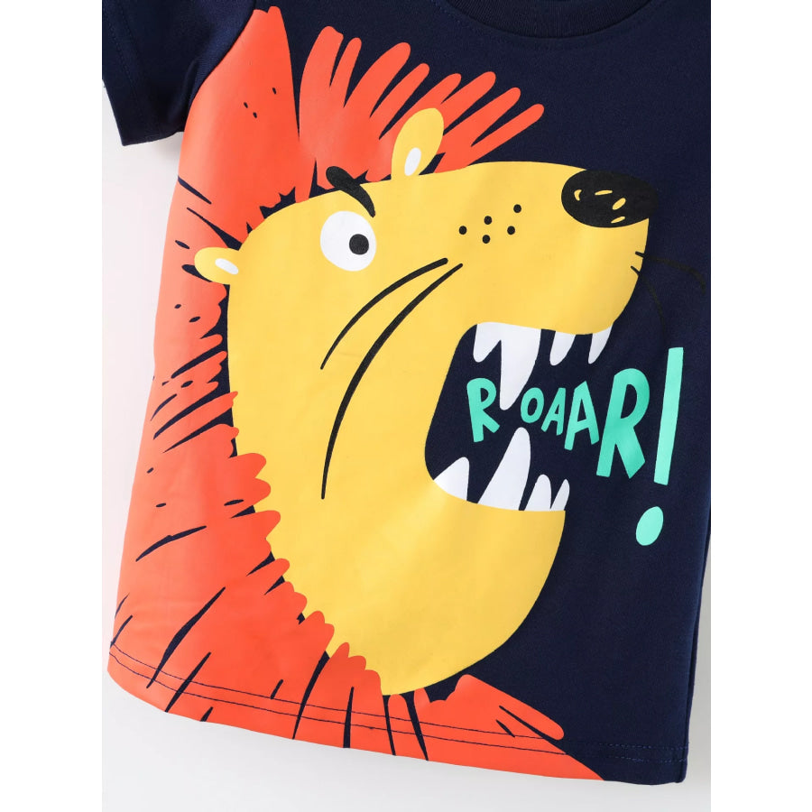 Children’s Lion Graphic Round Neck T-Shirt Apparel and Accessories