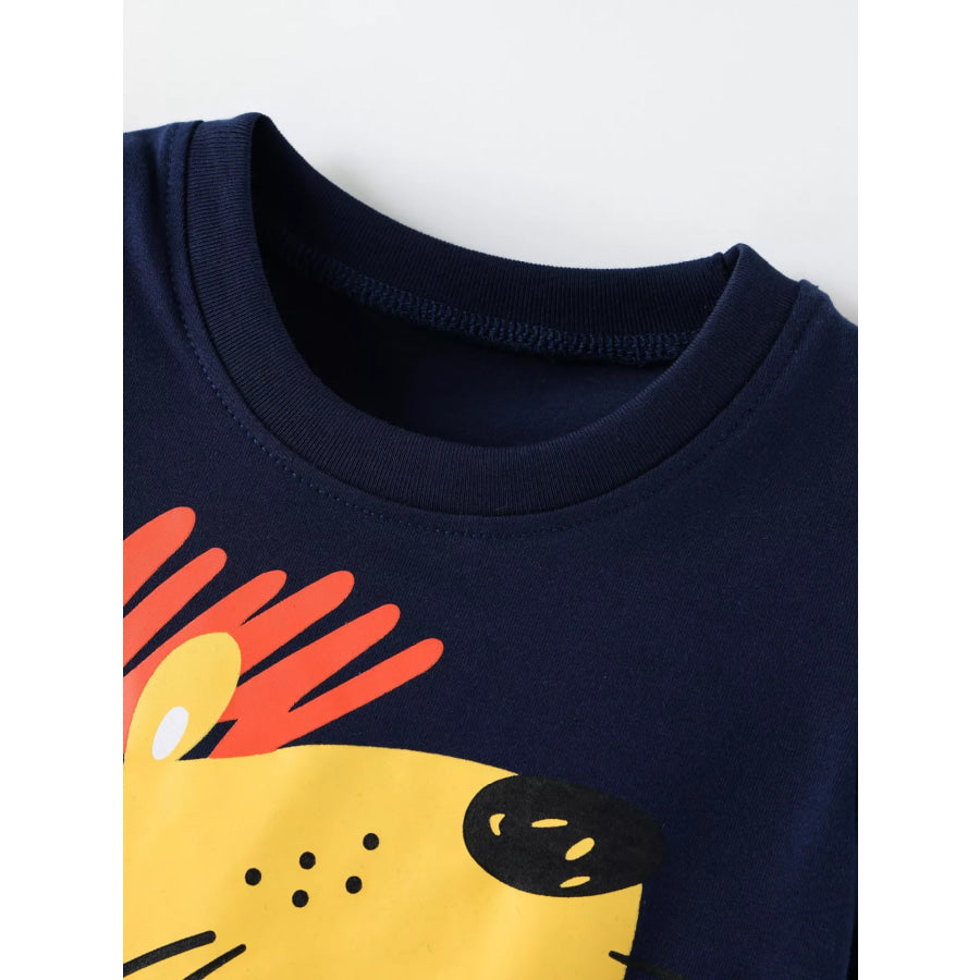 Children’s Lion Graphic Round Neck T-Shirt Apparel and Accessories
