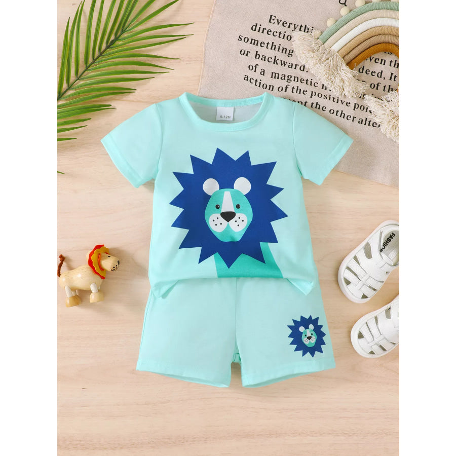 Children’s Lion Short Sleeve Top and Shorts Set Light Blue / 6-9M Apparel and Accessories