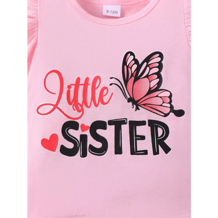 Children’s Little Sister Butterfly Print Ruffle Trim Set Apparel and Accessories