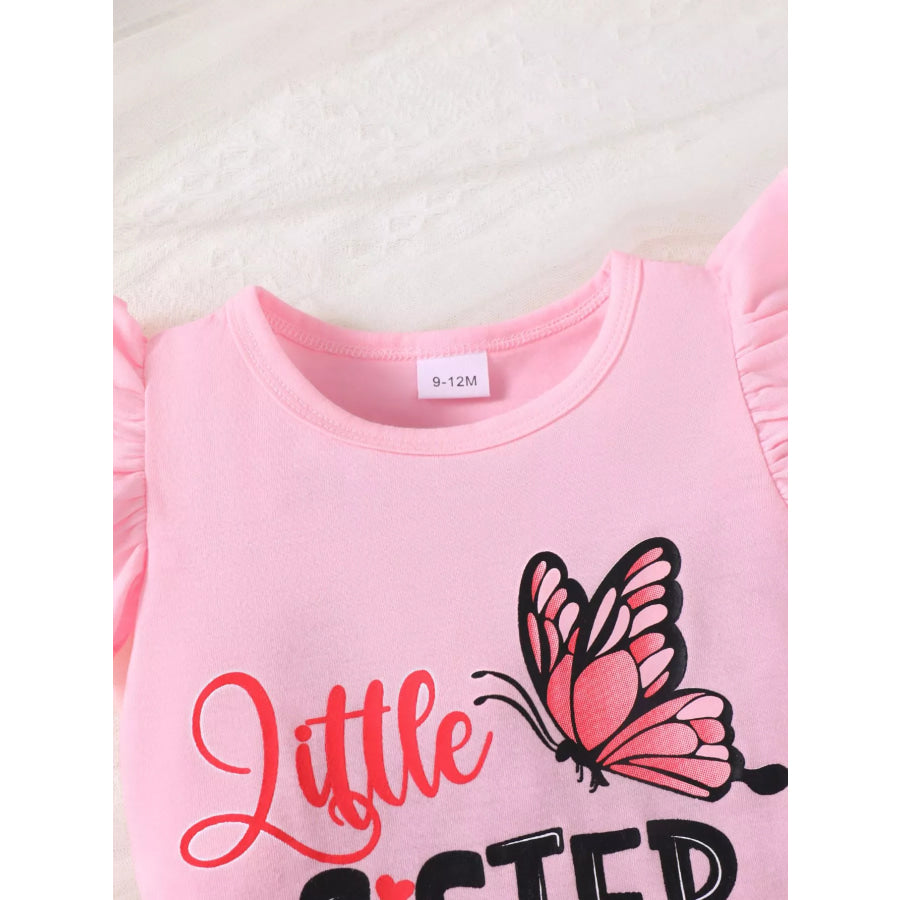Children’s Little Sister Butterfly Print Ruffle Trim Set Apparel and Accessories