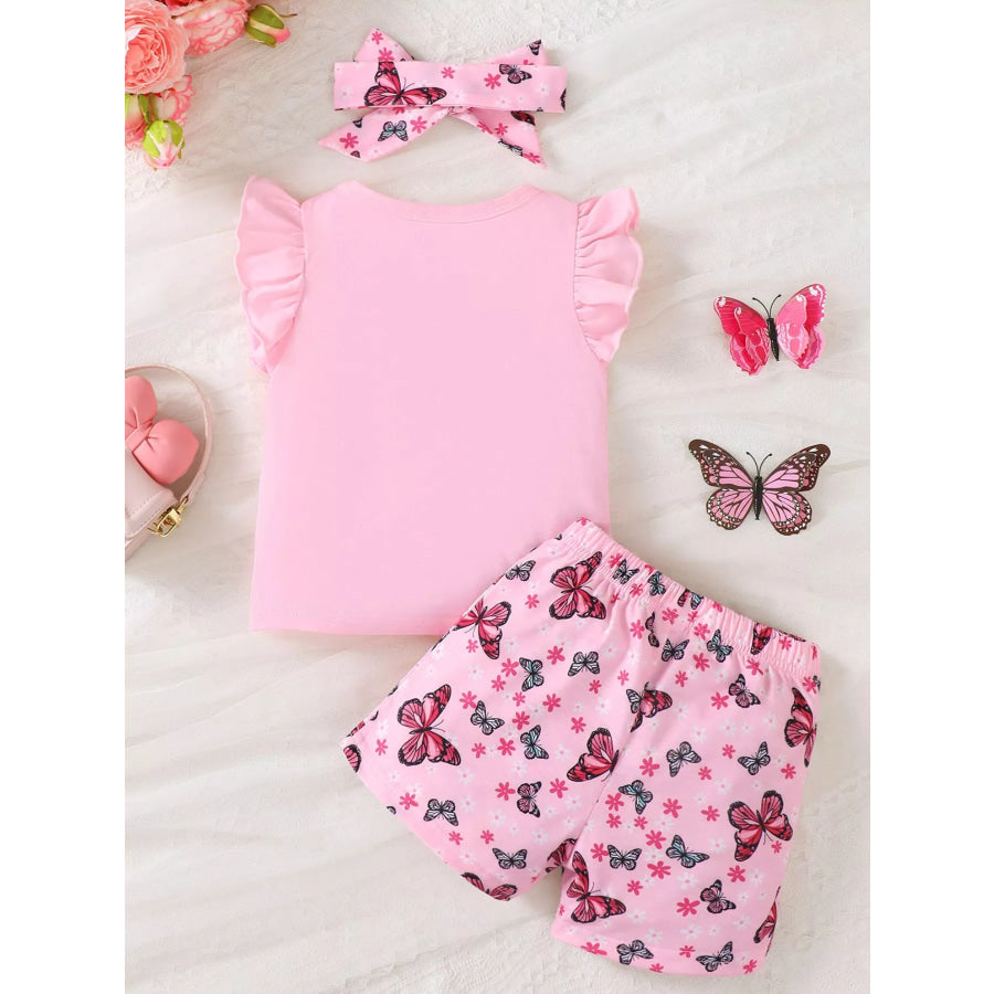 Children’s Little Sister Butterfly Print Ruffle Trim Set Apparel and Accessories