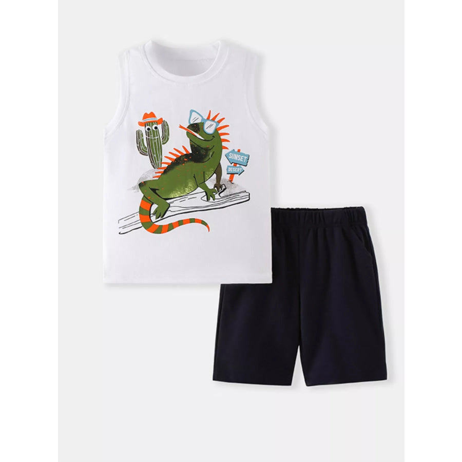 Children’s Lizard Graphic Tank Top & Shorts Set White / 2-3Y Apparel and Accessories
