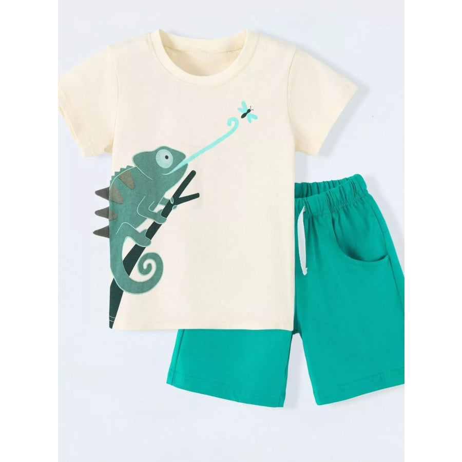 Children’s Lizard Round Neck Tee and Shorts Set Apparel and Accessories