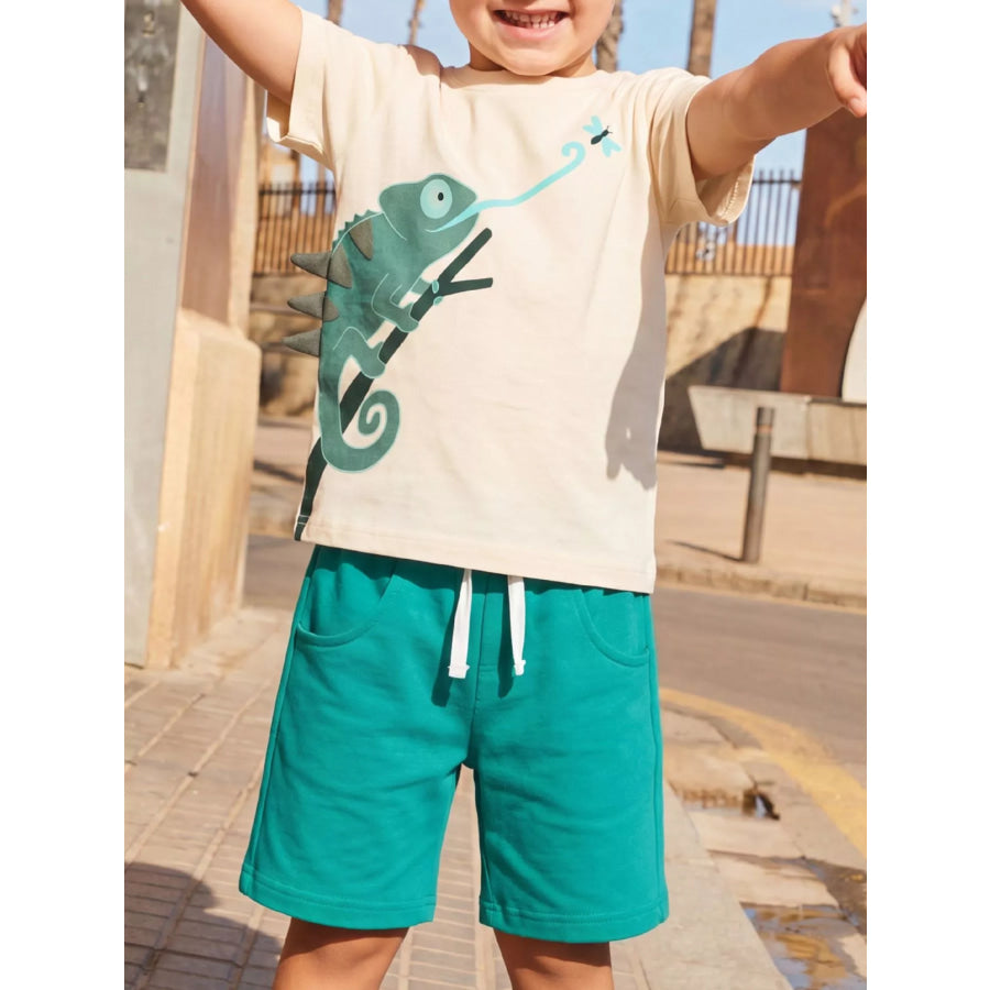 Children’s Lizard Round Neck Tee and Shorts Set Apricot / 2-3 Apparel and Accessories