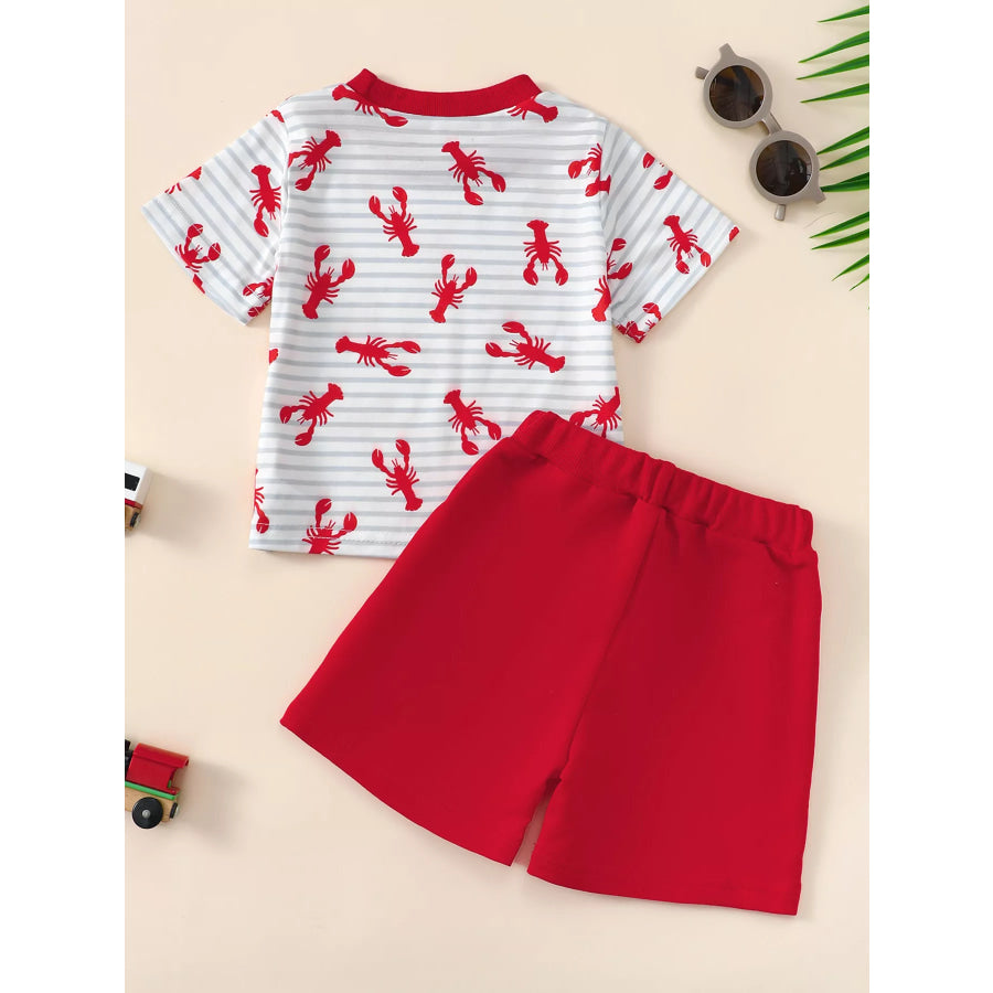 Children’s Lobster Print Striped T-shirt and Shorts Set Apparel and Accessories