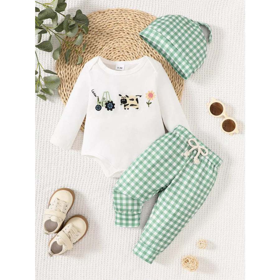Children’s Long Sleeve Bodysuit and Pants Set with Hat White / 0-3M Apparel and Accessories