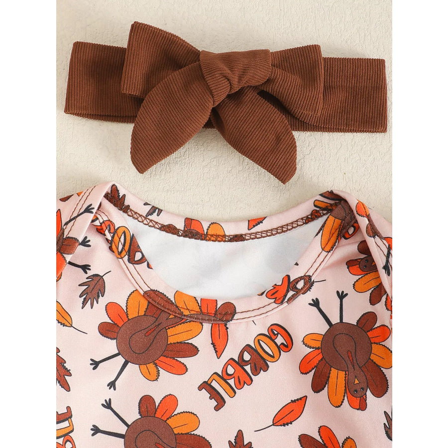 Children’s Long Sleeve Bodysuit & Thanksgiving Turkey Dress Set with Headband Apparel and Accessories