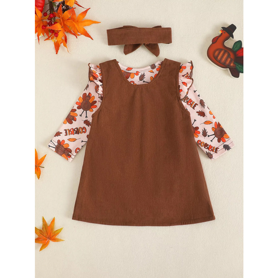 Children’s Long Sleeve Bodysuit & Thanksgiving Turkey Dress Set with Headband Apparel and Accessories