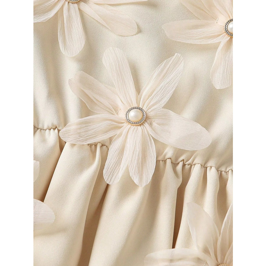 Children’s Long-Sleeve Dress with 3D Floral Appliques and Pearl Accents Apparel Accessories