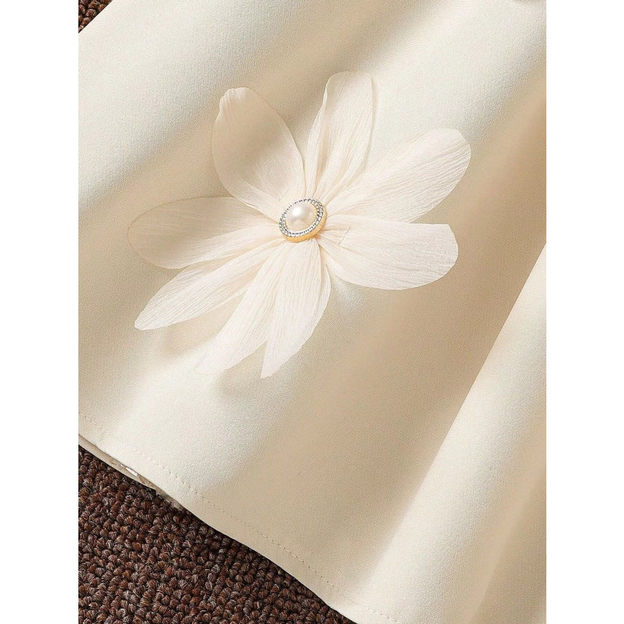 Children’s Long-Sleeve Dress with 3D Floral Appliques and Pearl Accents Apparel Accessories
