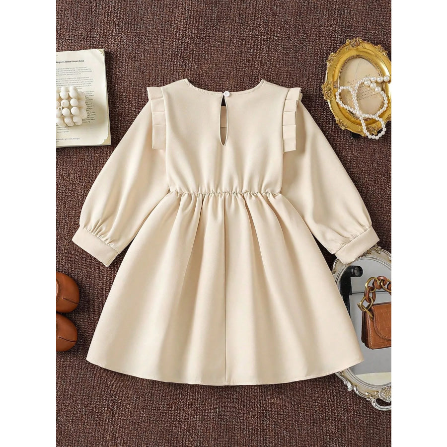Children’s Long-Sleeve Dress with 3D Floral Appliques and Pearl Accents Apparel Accessories