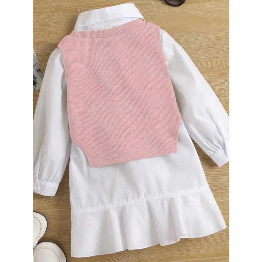 Children’s Long Sleeve Shirt Dress and Knit Vest Set Apparel and Accessories