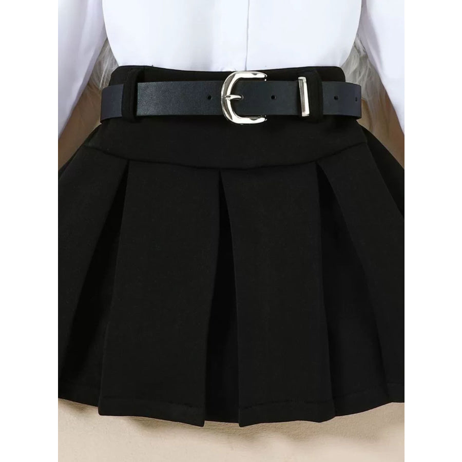 Children’s Long Sleeve Shirt & Pleated Skirt Set with Belt Apparel and Accessories