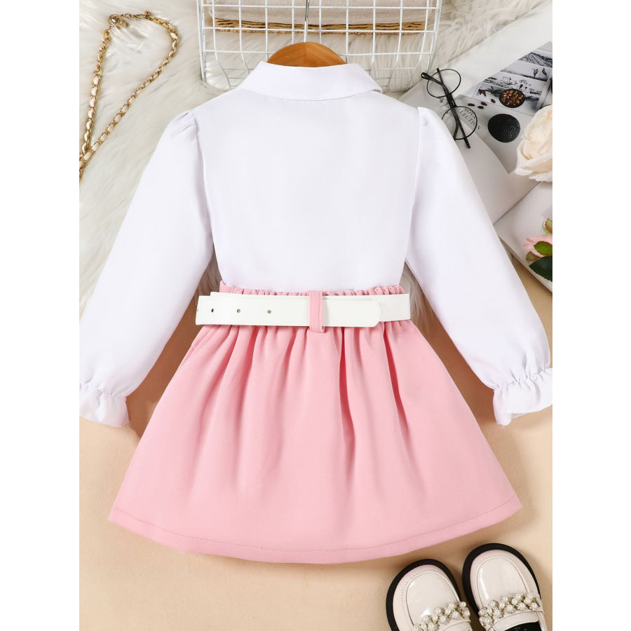 Children’s Long Sleeve Shirt & Pleated Skirt Set with Belt Apparel and Accessories