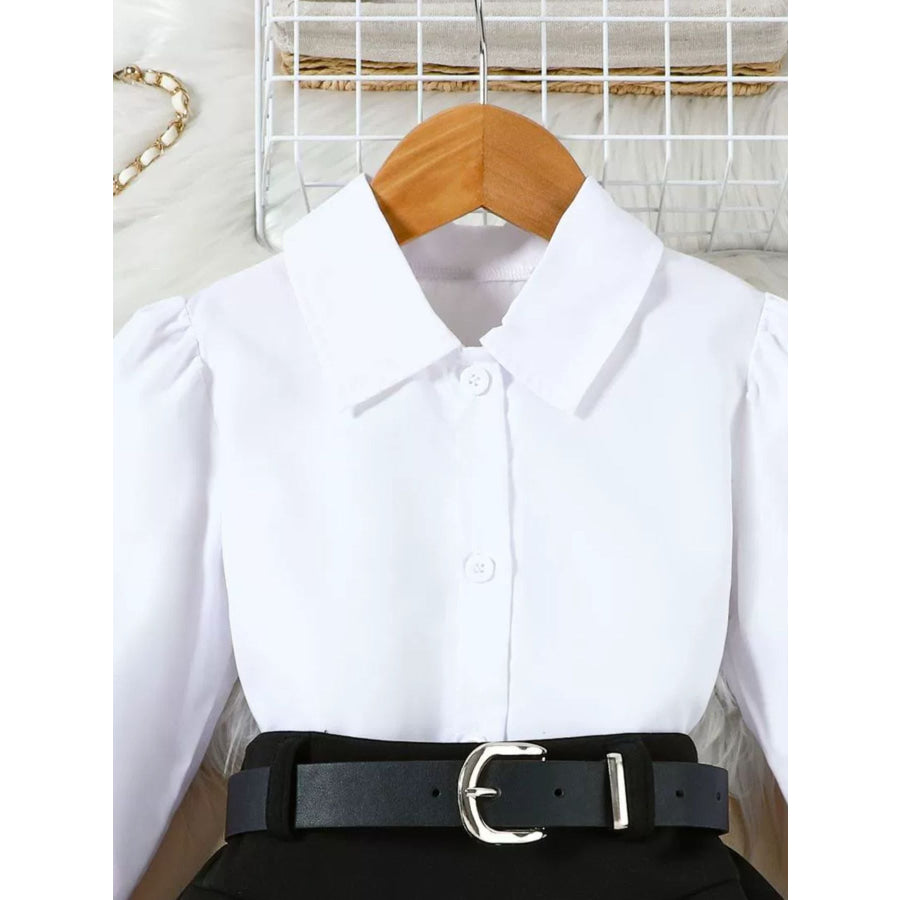 Children’s Long Sleeve Shirt & Pleated Skirt Set with Belt Apparel and Accessories