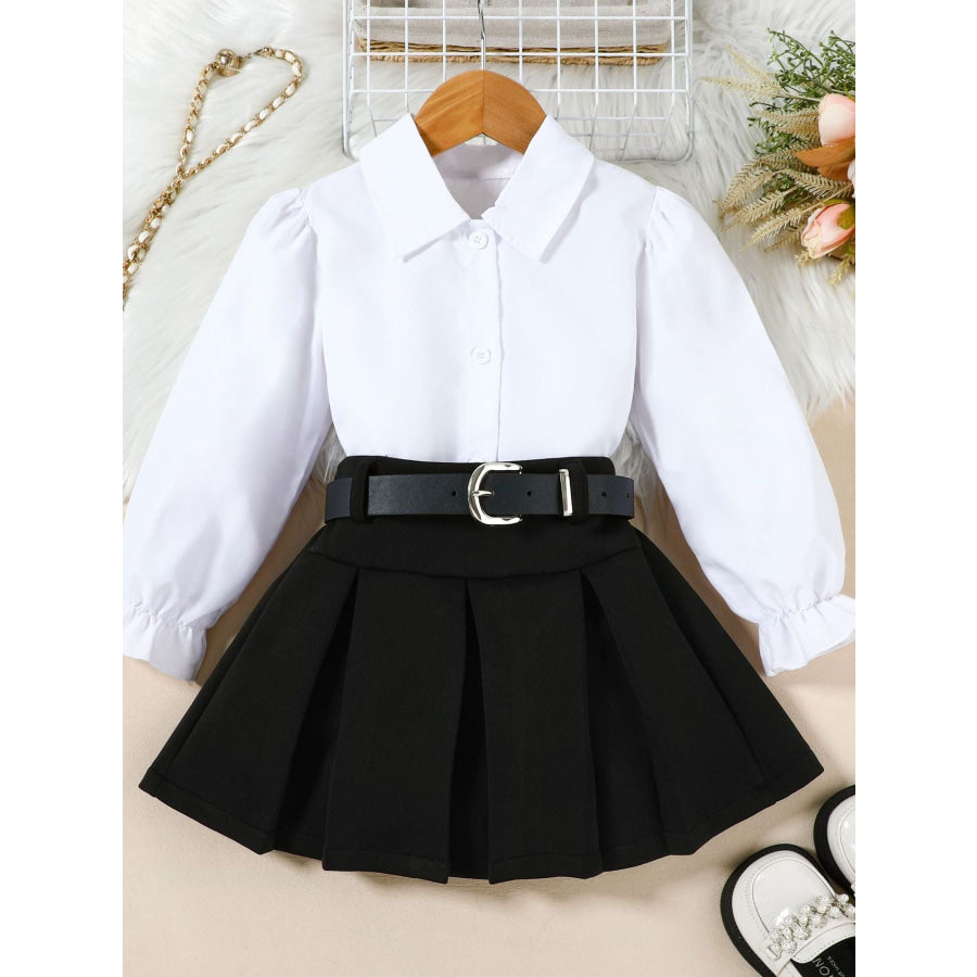 Children’s Long Sleeve Shirt & Pleated Skirt Set with Belt Black / 18-24M Apparel and Accessories