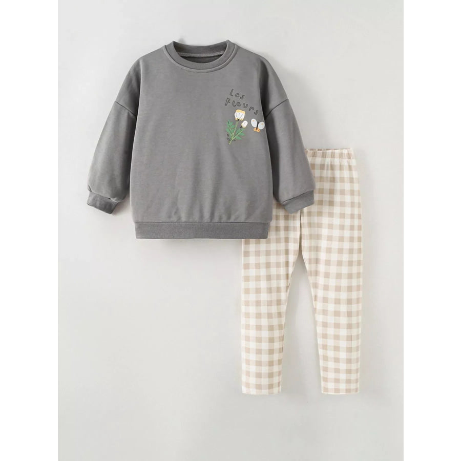 Children’s Long Sleeve Sweatshirt and Plaid Pants Two-Piece Set Apparel Accessories