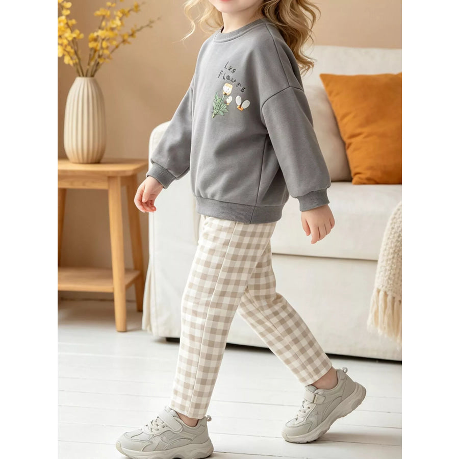 Children’s Long Sleeve Sweatshirt and Plaid Pants Two-Piece Set Dark Gray / 3T Apparel Accessories