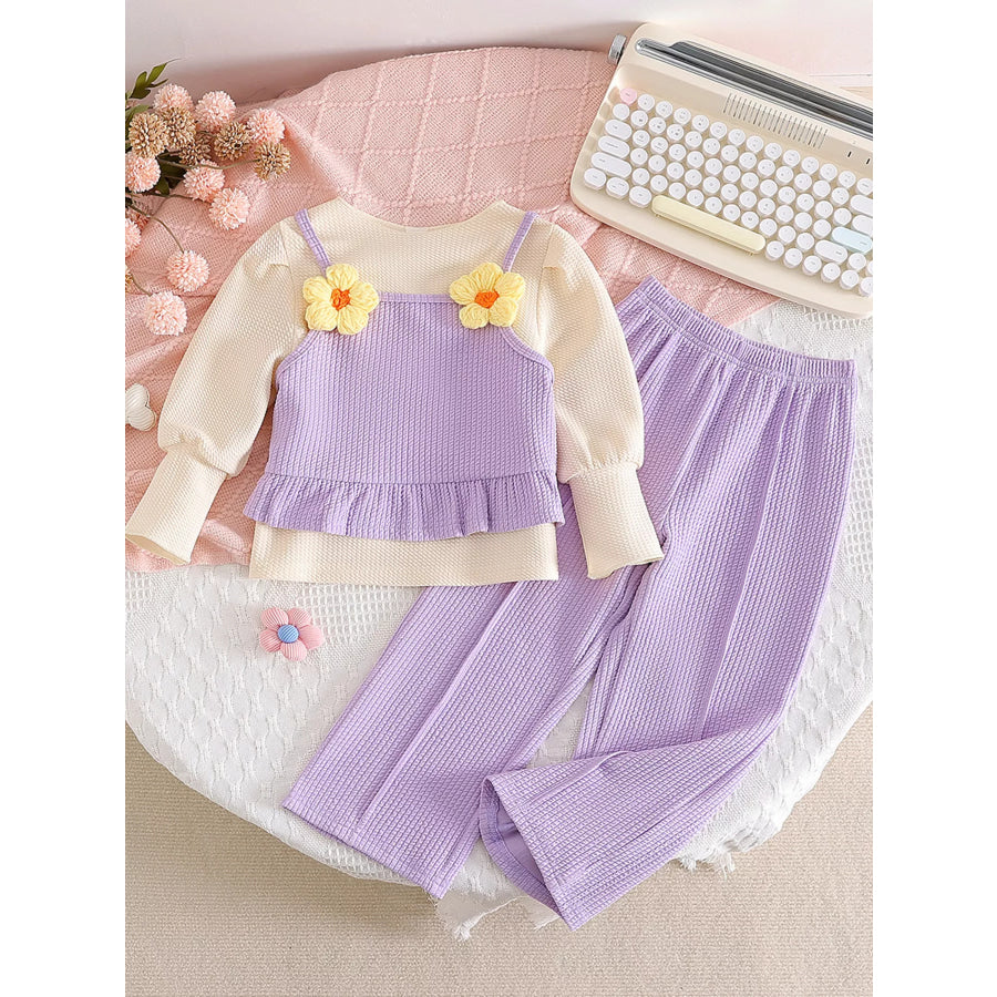 Children’s Long Sleeve Top & Cami and Pants Set Light Purple / 2-3Y Apparel and Accessories