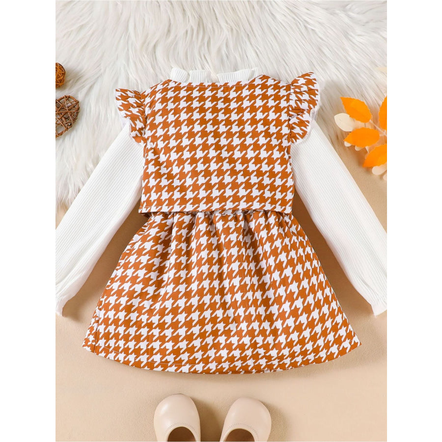 Children’s Long Sleeve Top & Houndstooth Vest & Skirt Set Apparel and Accessories