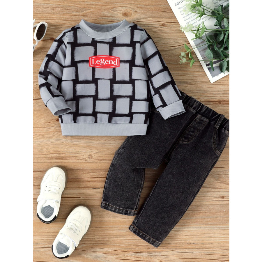Children’s Long Sleeve Top & Jeans Set Dark Gray / 6-9M Apparel and Accessories