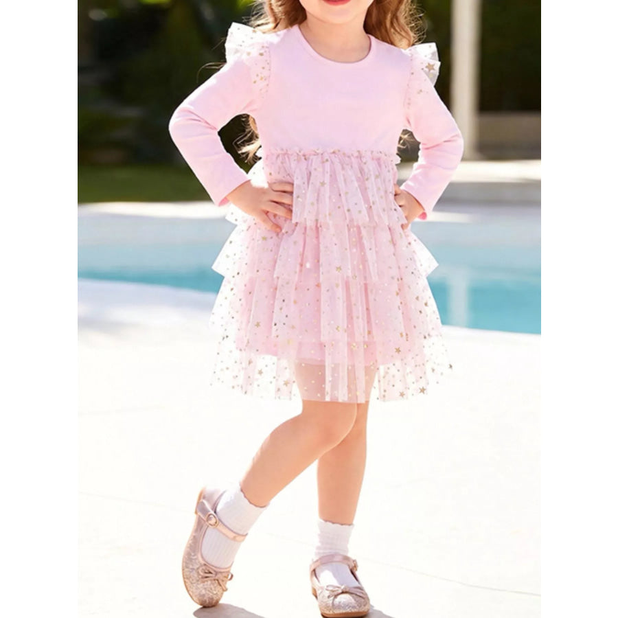 Children’s Long Sleeve Tulle Layered Dress Blush Pink / 2Y Apparel and Accessories