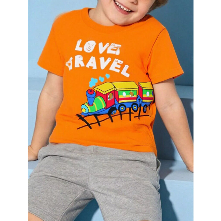 Children’s ’Love Travel’ Train Graphic T-Shirt Orange / 2Y Apparel and Accessories