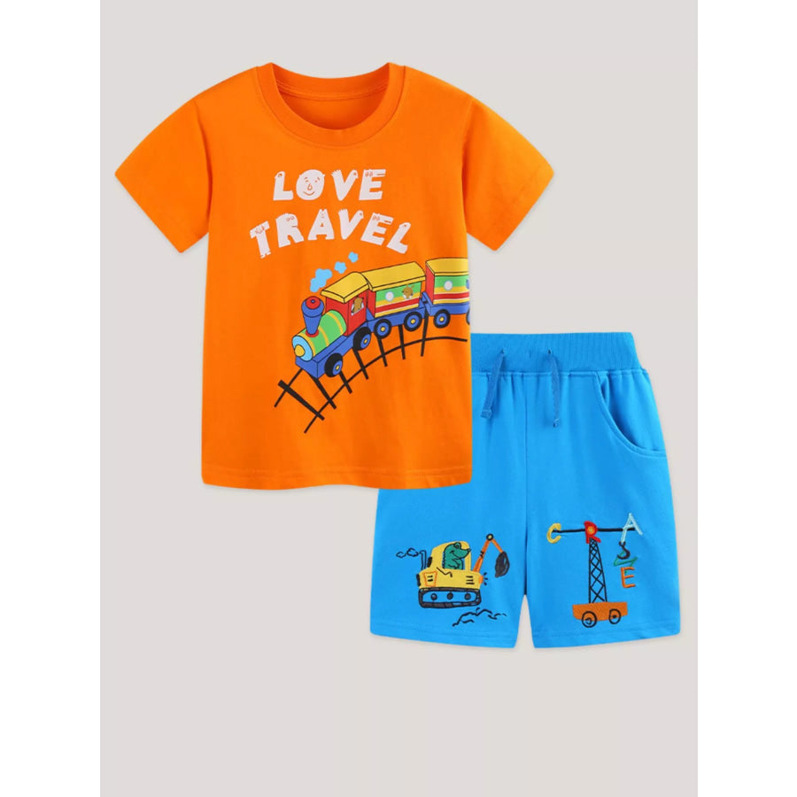 Children’s Love Travel Train Print Casual Set Apparel and Accessories