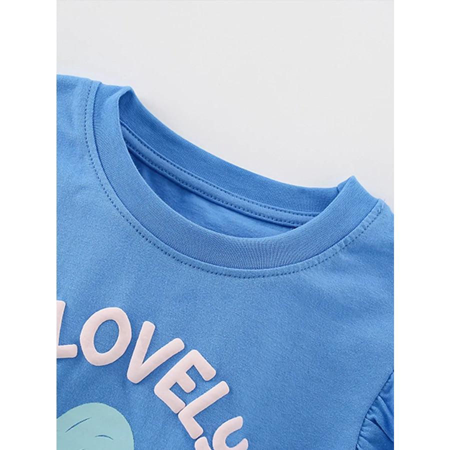 Children’s Lovely Day Flower Print Ruffle Sleeve Top and Shorts Set Sky Blue / 4Y Apparel Accessories