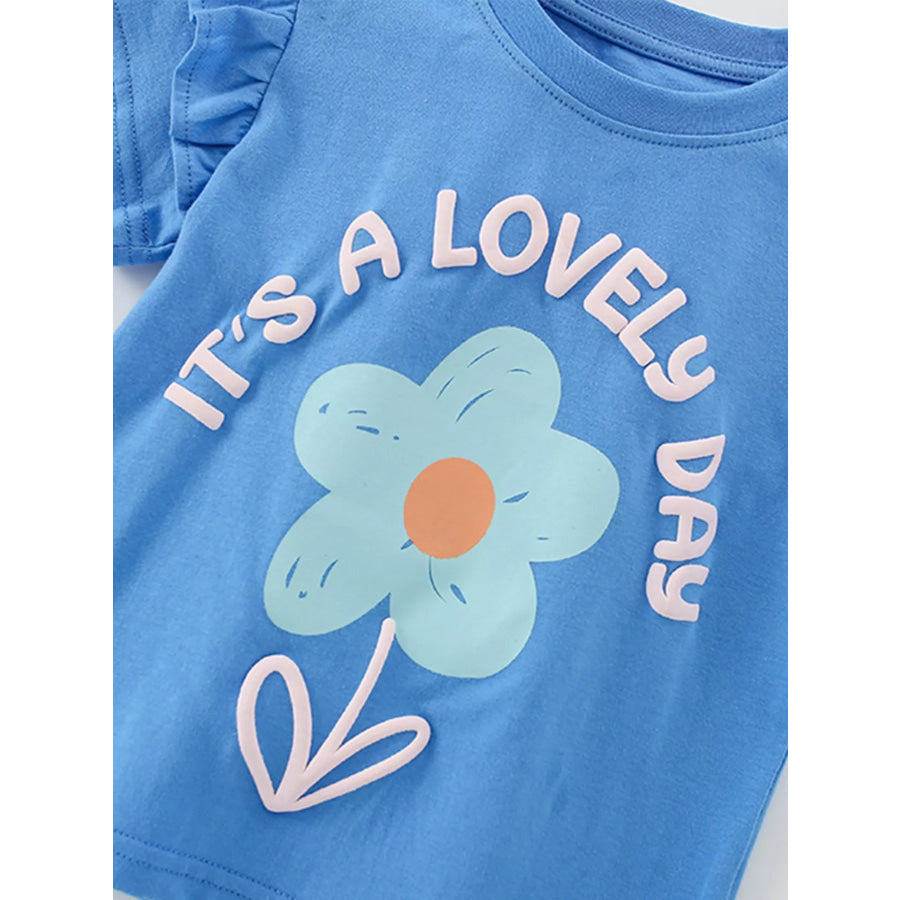 Children’s Lovely Day Flower Print Ruffle Sleeve Top and Shorts Set Apparel Accessories