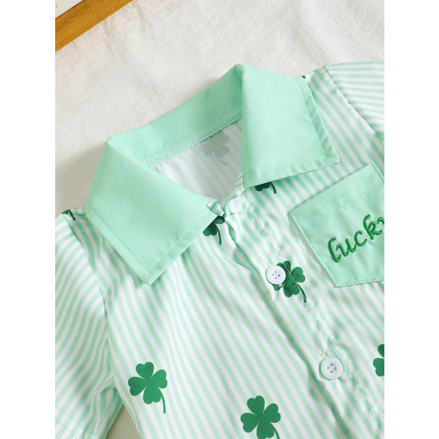 Children’s Lucky Clover Print Striped Shirt & Shorts Set Apparel and Accessories