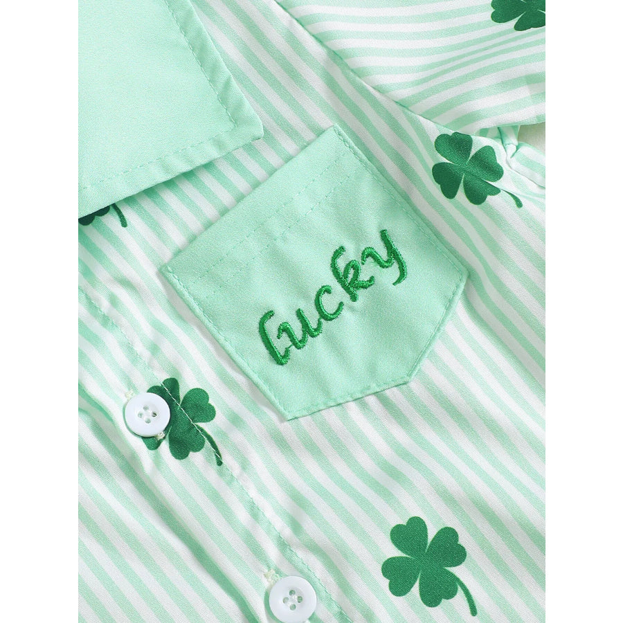 Children’s Lucky Clover Print Striped Shirt & Shorts Set Apparel and Accessories