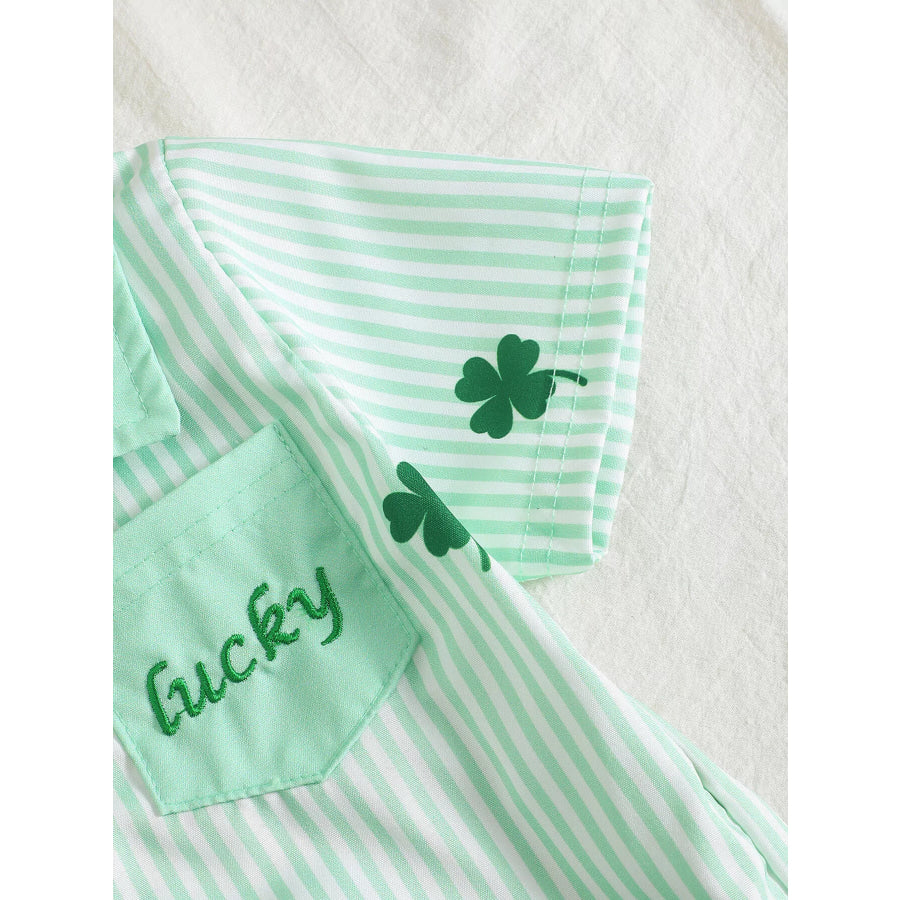 Children’s Lucky Clover Print Striped Shirt & Shorts Set Apparel and Accessories
