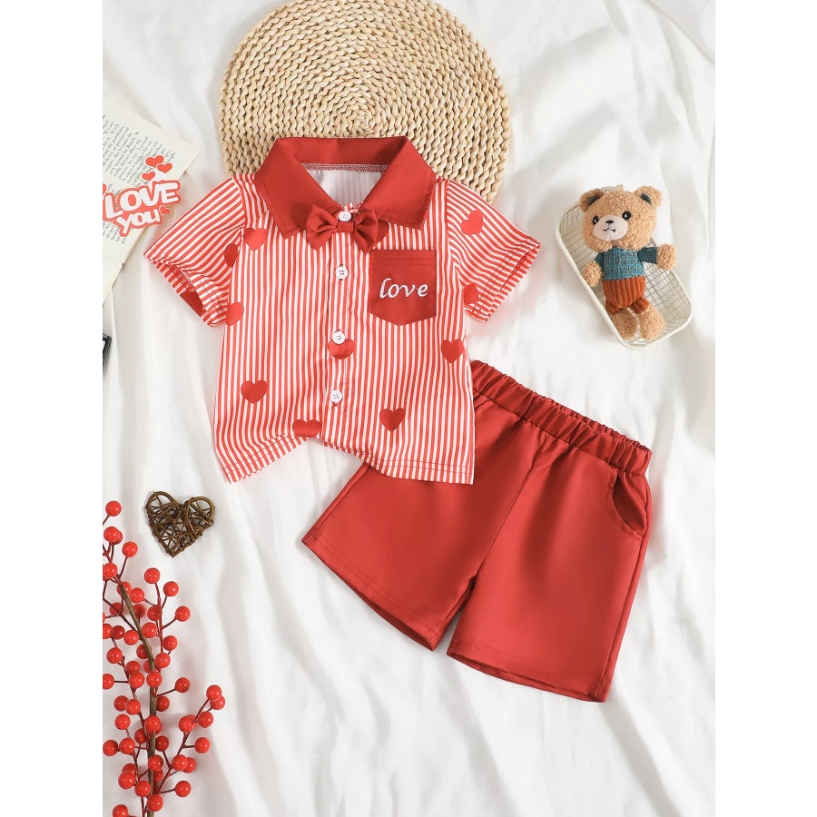 Children’s Lucky Clover Print Striped Shirt & Shorts Set Red / 6-12M Apparel and Accessories