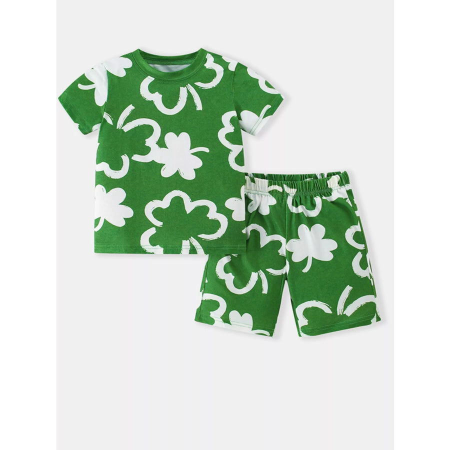 Children’s Lucky Clover Print T-Shirt and Shorts Set Dark Green / 3Y Apparel and Accessories