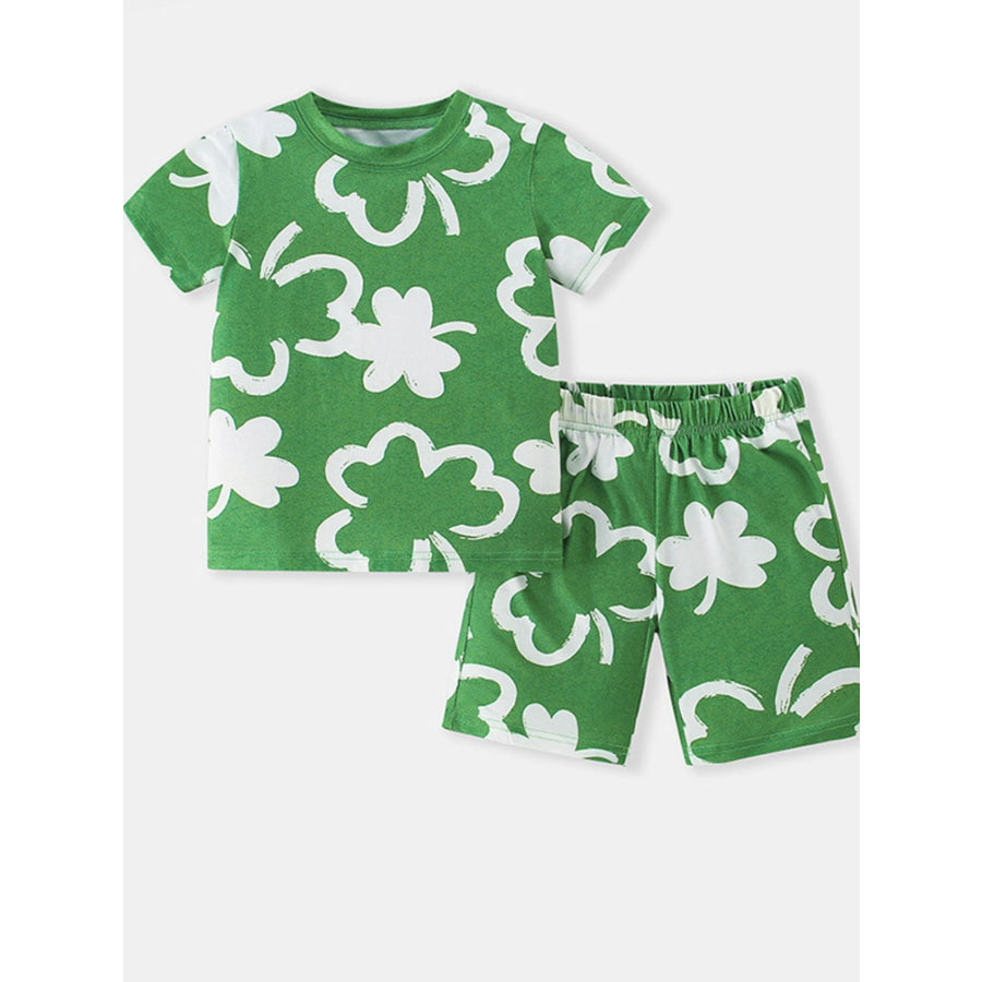 Children’s Lucky Clover Print Tee and Shorts Set Green / 3Y Apparel and Accessories
