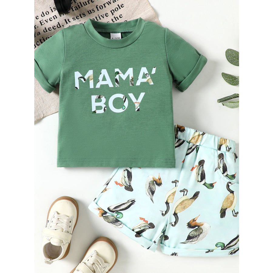Children’s Mama’ Boy Graphic Casual Tee and Shorts Set Turquoise / 6-12M Apparel and Accessories