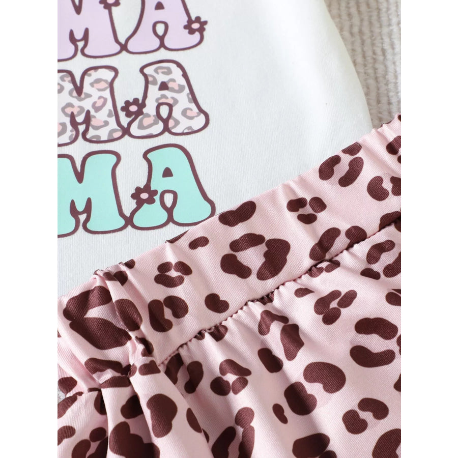 Children’s Mama Graphic Tee and Leopard Shorts Set with Headband Apparel and Accessories