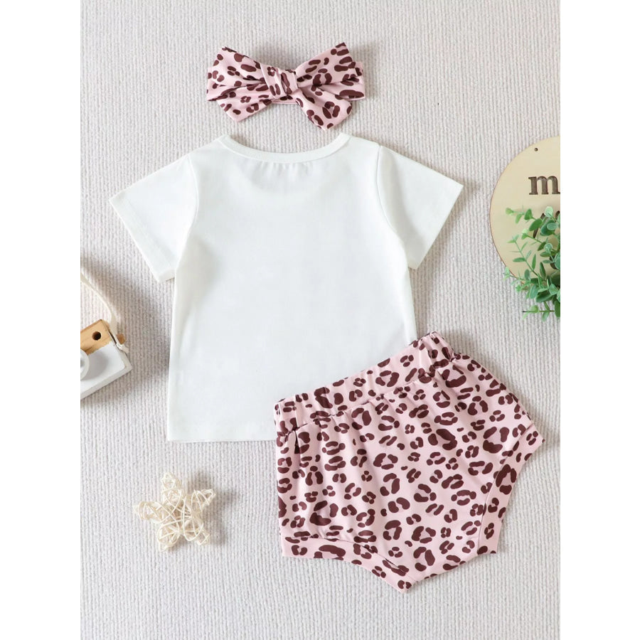 Children’s Mama Graphic Tee and Leopard Shorts Set with Headband Apparel and Accessories