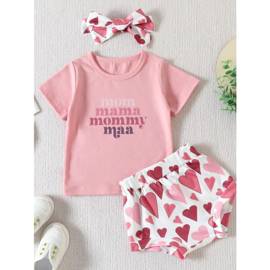 Children’s Mama Graphic Tee and Leopard Shorts Set with Headband Blush Pink / 0-6M Apparel and Accessories