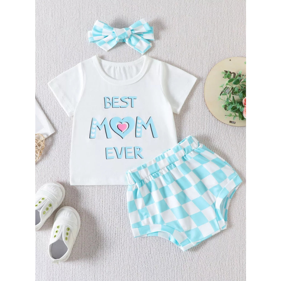 Children’s Mama Graphic Tee and Leopard Shorts Set with Headband Mint Blue / 0-6M Apparel and Accessories