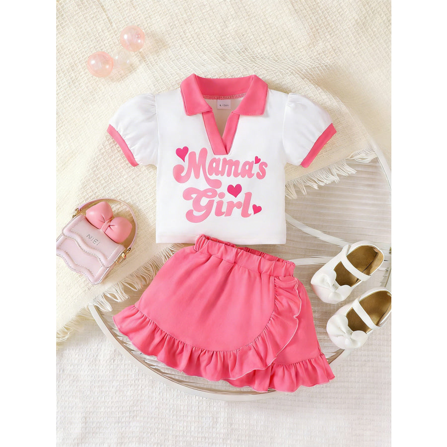 Children’s Mama’s Girl Short Sleeve Top and Ruffle Skirt Set Fuchsia Pink / 6-9M Apparel and Accessories