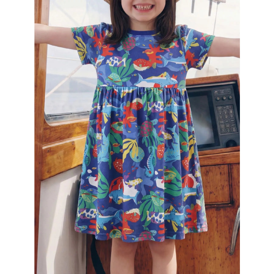 Children’s Marine Life Print A-Line Dress Royal Blue / 2-3 Apparel and Accessories