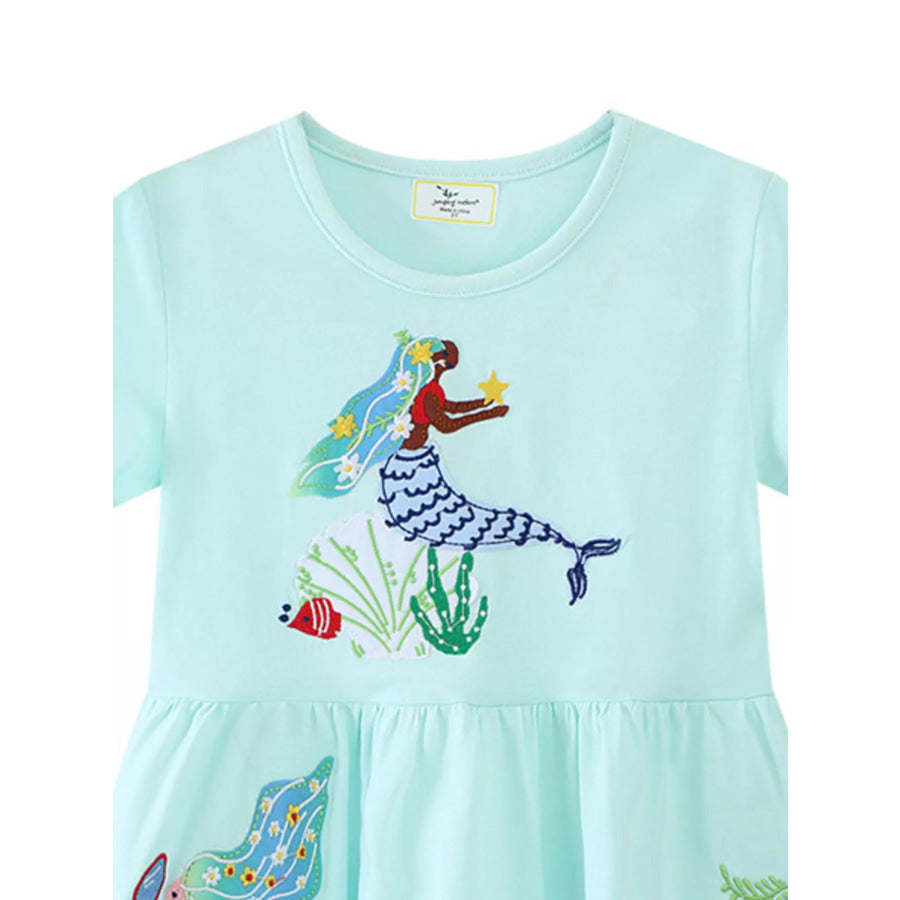 Children’s Mermaid Embroidered Short Sleeve Dress Apparel and Accessories